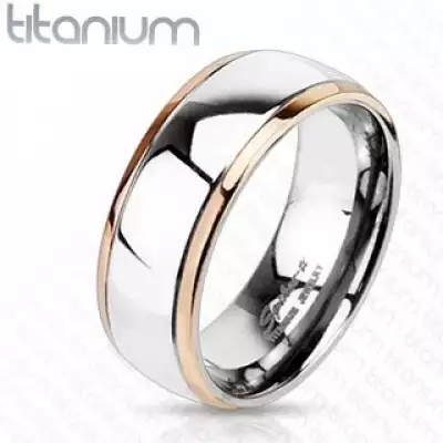 Titánium karikagyűrű - réz színű szegélyek, széles ezüst sáv - Nagyság_ 67